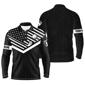 Mens golf polo shirt custom name black and white American flag patriotic golf polo shirts for men NQS5328