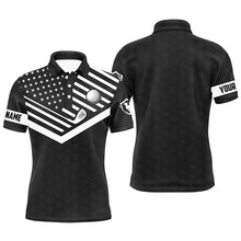 Load image into Gallery viewer, Mens golf polo shirt custom name black and white American flag patriotic golf polo shirts for men NQS5328