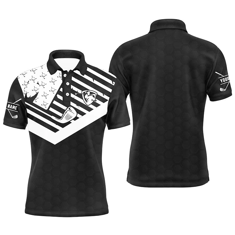 Black white Mens golf polo shirt custom American flag golf clubs patriotic golf polo shirts for men NQS5329