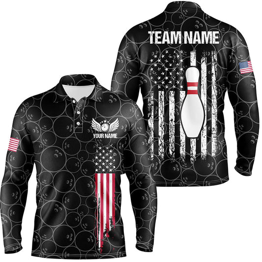 Black retro Mens Bowling Polo Shirts Custom vintage camo American flag team Ladies Bowlers Jerseys NQS6705
