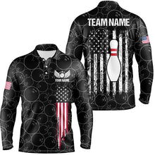 Load image into Gallery viewer, Black retro Mens Bowling Polo Shirts Custom vintage camo American flag team Ladies Bowlers Jerseys NQS6705