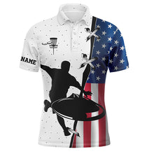 Load image into Gallery viewer, Mens disc golf polo shirt American flag custom name disc golf team shirt, disc golf gifts NQS4615