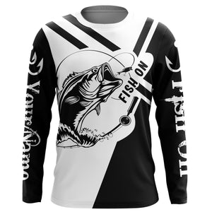 Largemouth Bass Fishing fish on black and white custom name performance fishing shirts NQS899