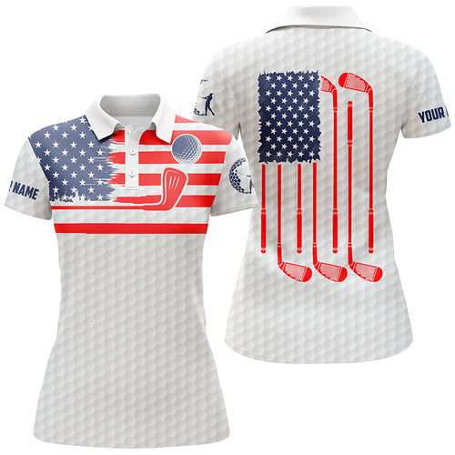 American flag patriotic womens golf polo shirt custom name white golf polo shirt, unique golf gifts NQS4429