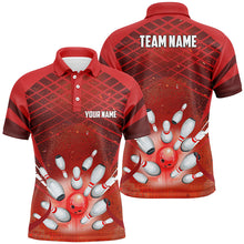 Load image into Gallery viewer, Men Bowling Polo Shirt Custom Red light bowling ball and pins Team Bowling Jersey, gift for Bowlers NQS7081