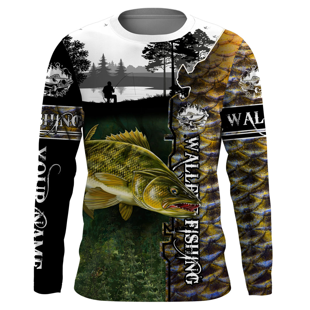 Walleye Fishing Scale UV protection quick dry Customize name long sleeves UPF 30+ personalized gift - NQS750