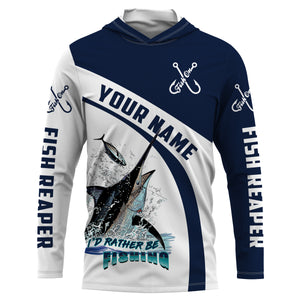 I'd rather be fishing Fish reaper Fish On Marlin Fishing UV protection Custom name fishing shirts NQS755