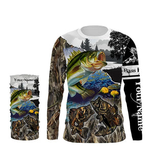 Largemouth Bass Fishing camo performance fishing shirts Custom name long sleeves fishing shirts for men NQS905