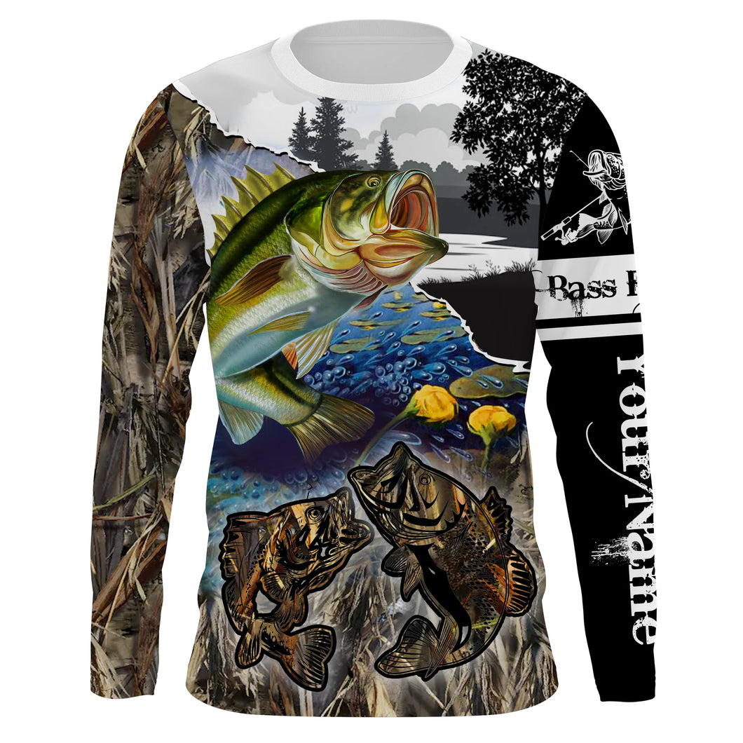 Largemouth Bass Fishing camo performance fishing shirts Custom name long sleeves fishing shirts for men NQS905