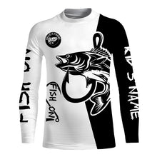 Load image into Gallery viewer, Walleye fishing tattoo fish on black white UV protection Customize name long sleeves fishing shirts NQS4216