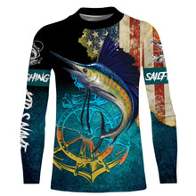 Load image into Gallery viewer, Sailfish fishing American flag patriotic Custom upf fishing Shirts jersey, custom fishing shirts NQS3115