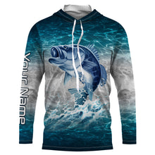 Load image into Gallery viewer, Bass fishing blue sea water camo Custom Name performance long sleeve fishing shirts uv protection NQS3680