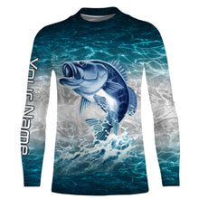 Load image into Gallery viewer, Bass fishing blue sea water camo Custom Name performance long sleeve fishing shirts uv protection NQS3680