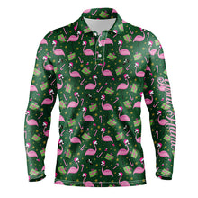 Load image into Gallery viewer, Mens golf polo shirt custom green Flamingo Christmas pattern golf shirt, gift for golf lovers NQS6722