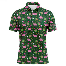 Load image into Gallery viewer, Mens golf polo shirt custom green Flamingo Christmas pattern golf shirt, gift for golf lovers NQS6722