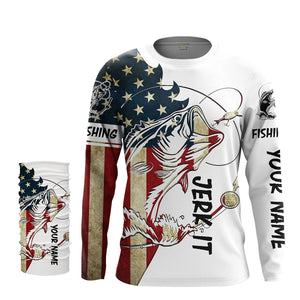 Largemouth bass Fishing American flag patriot Jerk it UV protection customize fishing apparel NQS1893