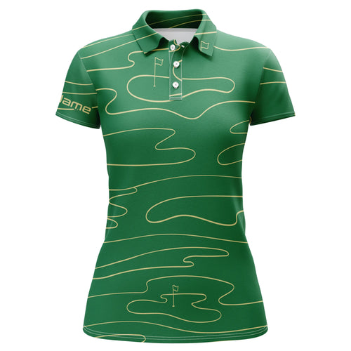 Womens golf polo shirts custom name womens green Golf Course pattern tournament golf polo shirts NQS5079