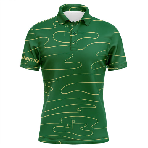 Mens golf polo shirts custom name mens green Golf Course pattern tournament golf polo shirts NQS5079