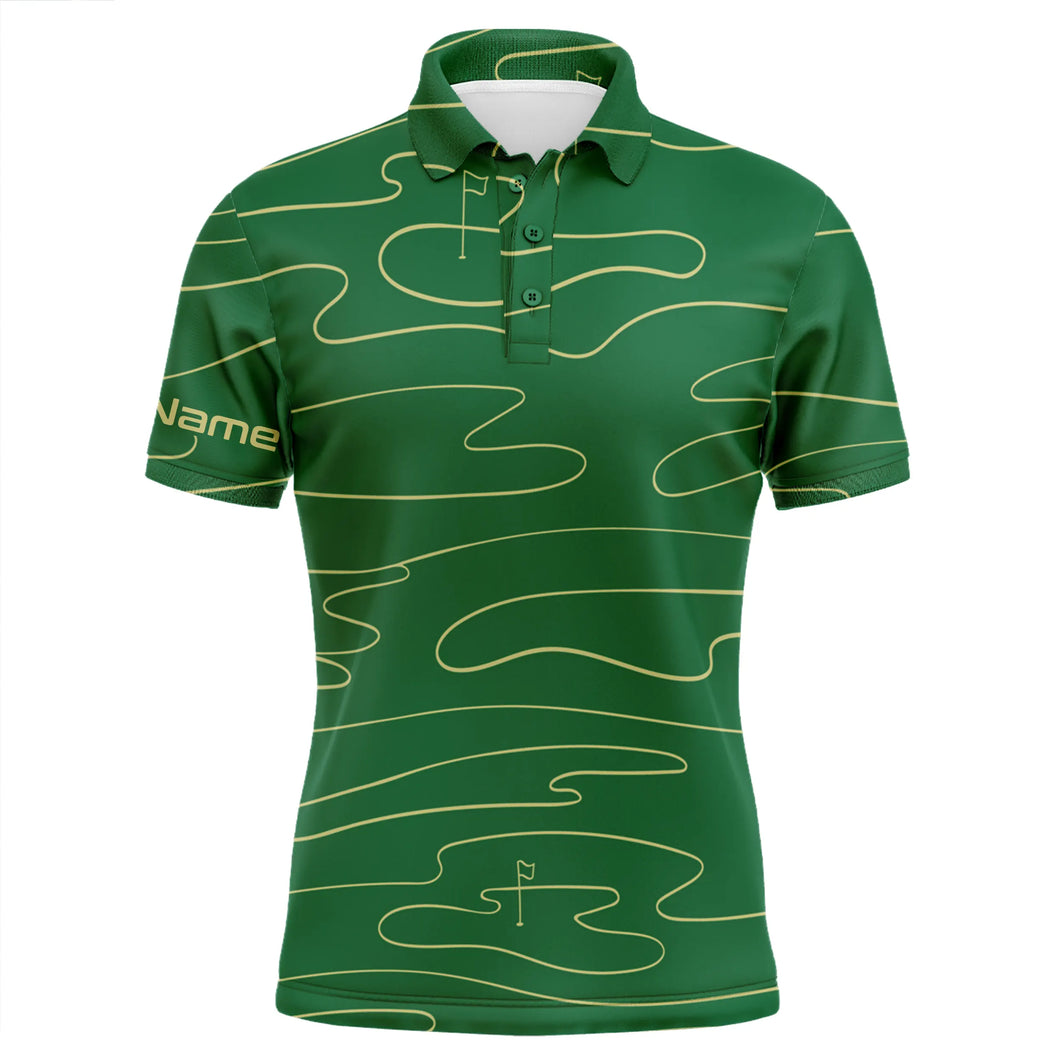 Mens golf polo shirts custom name mens green Golf Course pattern tournament golf polo shirts NQS5079