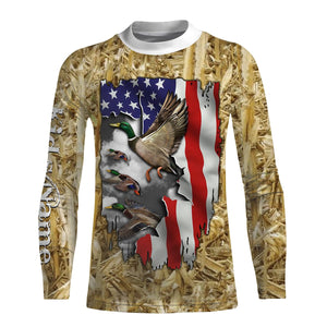 Duck hunting Camo American Flag patriotic Customize Name 3D All Over Printed Shirts NQS659