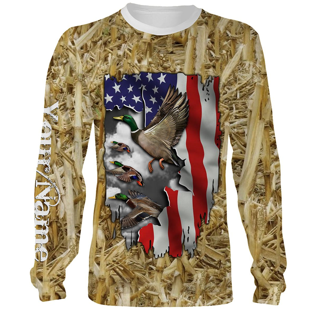Duck hunting Camo American Flag patriotic Customize Name 3D All Over Printed Shirts NQS659