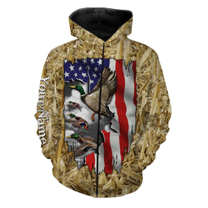 Duck hunting Camo American Flag patriotic Customize Name 3D All Over Printed Shirts NQS659