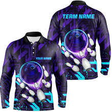 Load image into Gallery viewer, Mens Bowling polo shirts Custom purple blue abstract Bowling Team league Jerseys, bowling gifts NQS7096