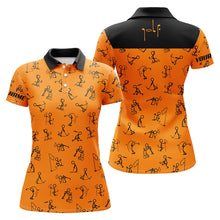 Load image into Gallery viewer, Womens golf polo shirts custom funny golf pattern, black orange polo shirt golf outfit women golf tops NQS6278