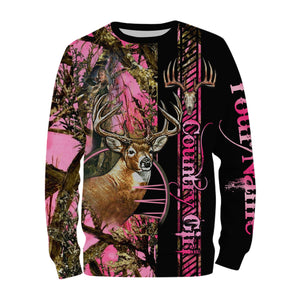 Country Girl Deer Hunting pink Muddy Camo Customize Name 3D All Over Printed Shirts Personalized Hunting gift For Adult And Kid NQS930