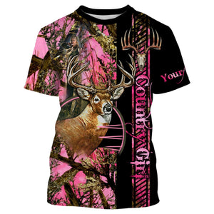 Country Girl Deer Hunting pink Muddy Camo Customize Name 3D All Over Printed Shirts Personalized Hunting gift For Adult And Kid NQS930