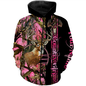 Country Girl Deer Hunting pink Muddy Camo Customize Name 3D All Over Printed Shirts Personalized Hunting gift For Adult And Kid NQS930