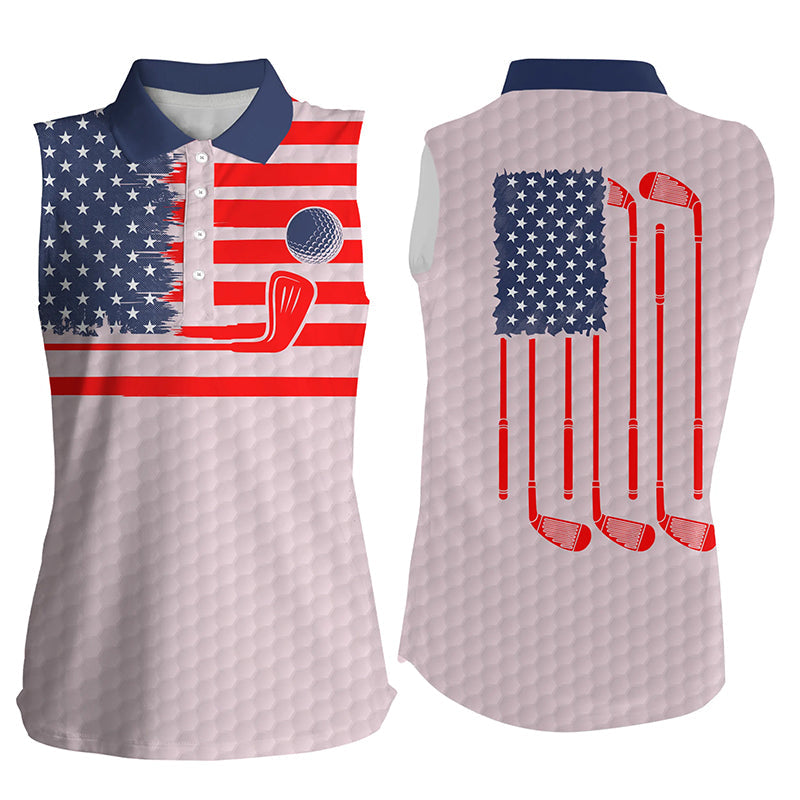 American flag patriotic womens sleeveless polo shirt pink golf polo shirt, unique golf gifts NQS6478