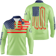 Load image into Gallery viewer, American flag patriotic Men golf polo shirts custom name green golf polo shirt mens, unique golf gifts NQS6479