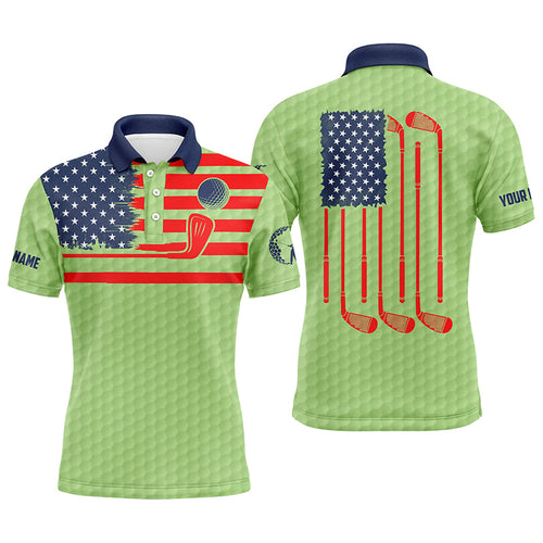 American flag patriotic Men golf polo shirts custom name green golf polo shirt mens, unique golf gifts NQS6479