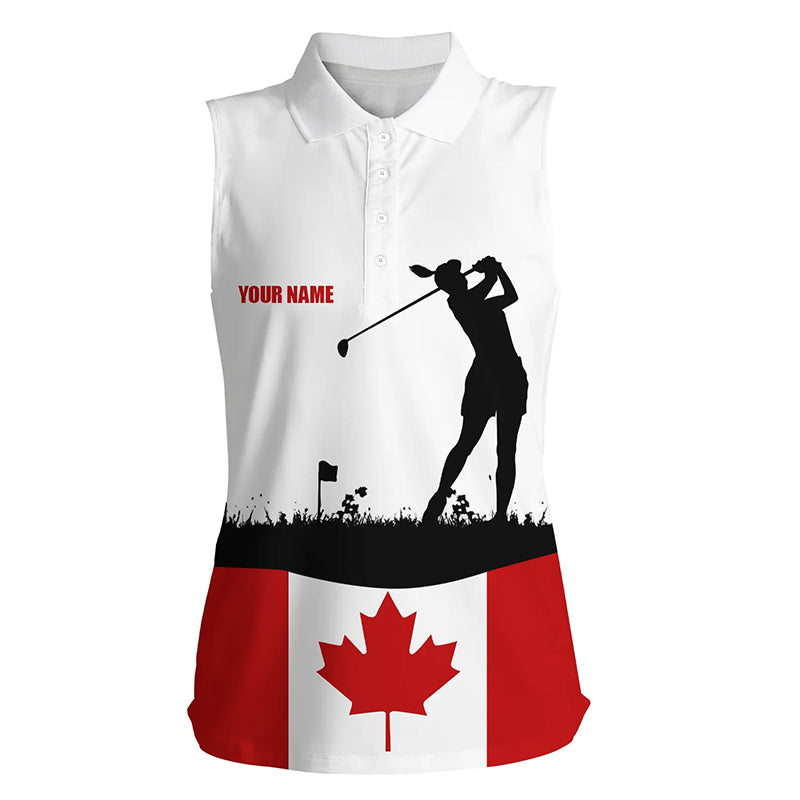 Womens sleeveless polos shirt custom Canadian flag patriotic golf shirt for women, golfing attire NQS6746