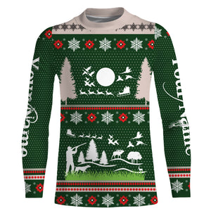 Hunter Santa funny ugly christmas sweatshirt full print shirts green Christmas pattern , Christmas gift For Adult and kid NQS2565