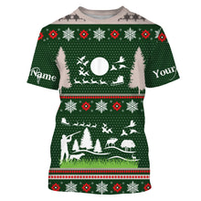 Load image into Gallery viewer, Hunter Santa funny ugly christmas sweatshirt full print shirts green Christmas pattern , Christmas gift For Adult and kid NQS2565
