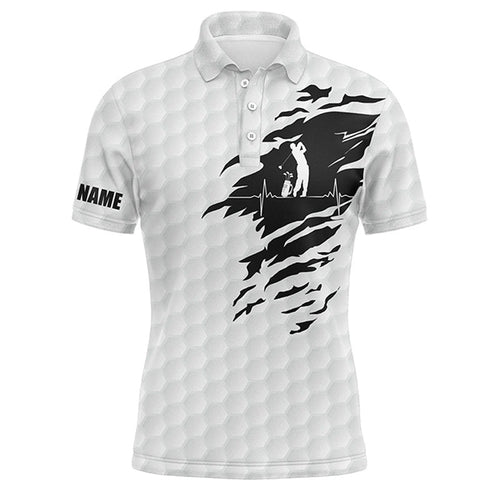 Mens golf polo shirts custom name golf ball pattern white golf shirt, gifts for golf lovers NQS4472