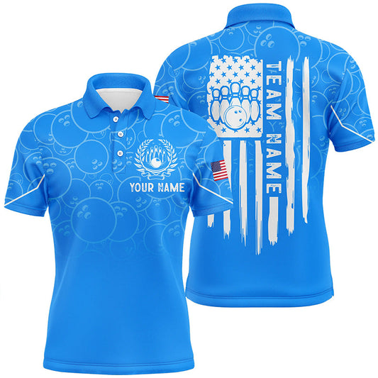 Blue bowling camo Mens polo bowling shirts Custom American flag patriotic bowling team league jerseys NQS7215