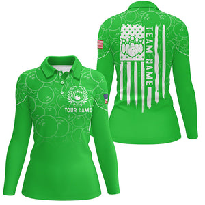 Green bowling camo Women bowling polo shirt Custom American flag patriotic bowling team league jerseys NQS7216