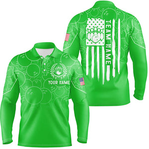 Green bowling camo Mens polo bowling shirts Custom American flag patriotic bowling team league jerseys NQS7216