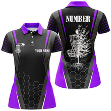 Load image into Gallery viewer, Womens disc golf polo shirt custom name disc golf shirt, disc basket golf gifts for ladies | Purple NQS7105