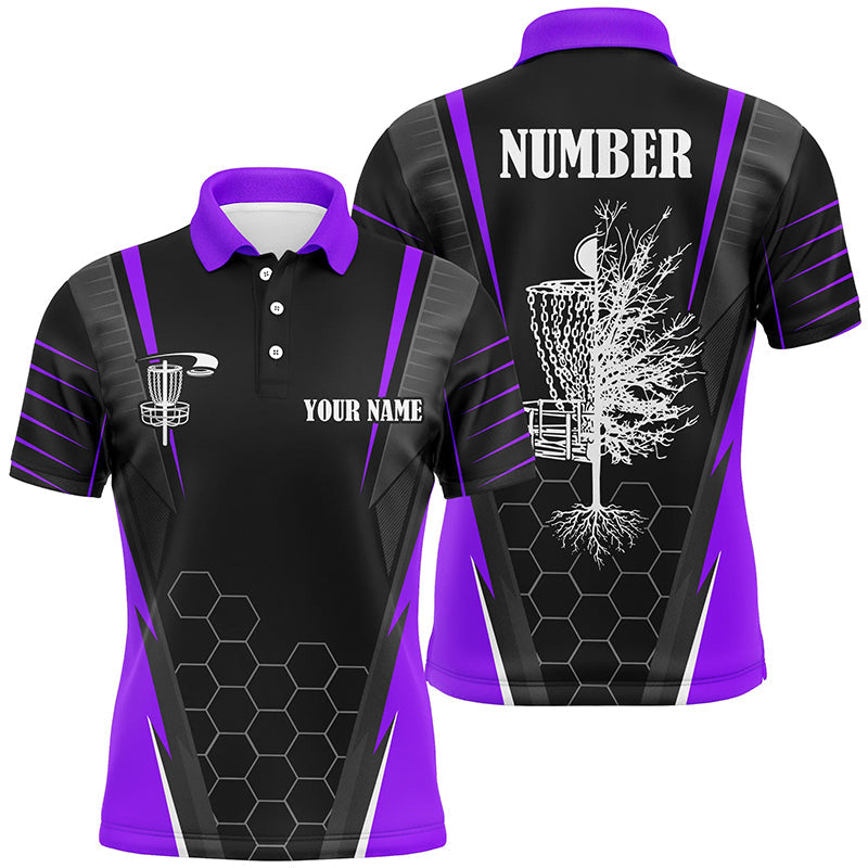 Mens disc golf polo shirt custom frisbee golf shirt, disc basket golf gifts for mens | Purple NQS7105