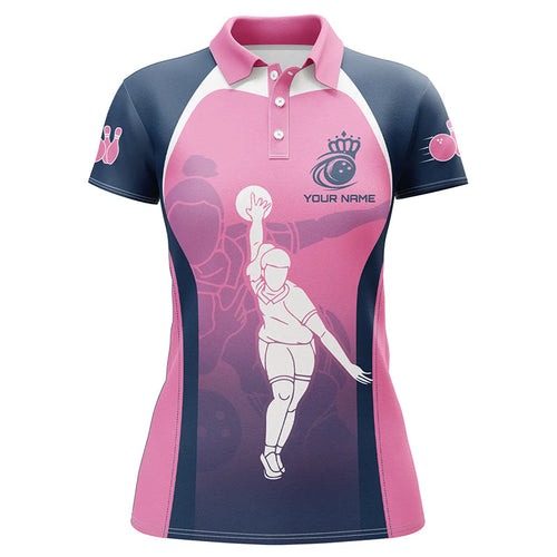 Blue and pink Women bowling polo shirts custom bowling team shirts, personalized bowling jerseys NQS7221