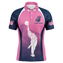 Load image into Gallery viewer, Blue and pink Bowling polo shirts for men custom bowling team shirts, personalized bowling jerseys NQS7221