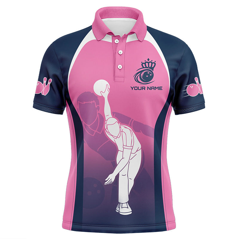 Blue and pink Bowling polo shirts for men custom bowling team shirts, personalized bowling jerseys NQS7221