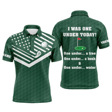 Load image into Gallery viewer, American flag green Mens golf polos shirts custom I was one under today, under a tree, bush and water NQS5092