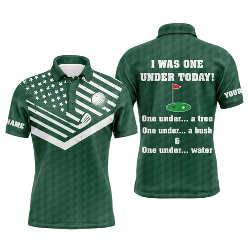 American flag green Mens golf polos shirts custom I was one under today, under a tree, bush and water NQS5092