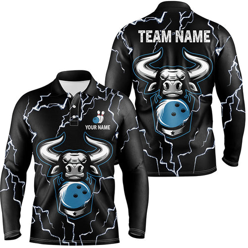 Bowling Bull Thunder Lightning Black Bowling polo shirts for men custom Bowling Team League Jersey NQS6498