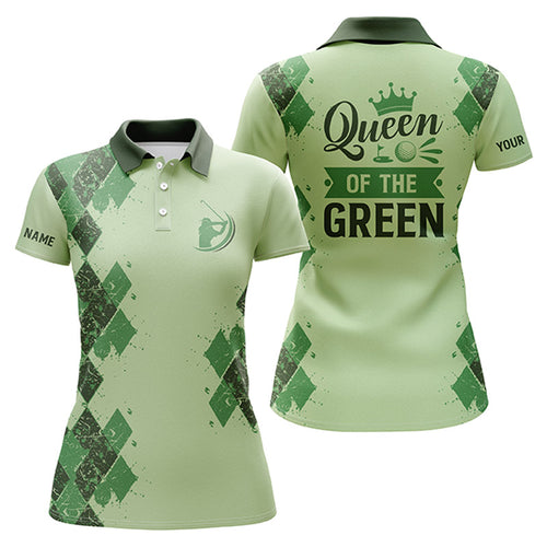 Green Womens golf polo shirt custom name Queen of the green funny golf shirt, gift for golf lovers NQS4255